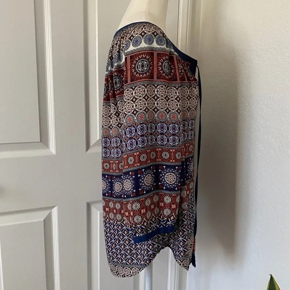 Like New Daniel Rainn Stitch Fix Paisley 3/4 Sleeve Length Blouse with Tassels - Picture 12 of 14
